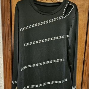 Long Sleeve Cool Shoulder Rhinestone Cut Out Bodycon Dress Women's Plus Sz 3xl